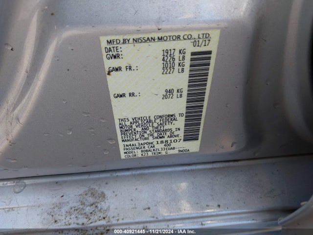 Nissan Altima 2.5 Sl 2017 1N4AL3AP0HC188107 Image 9