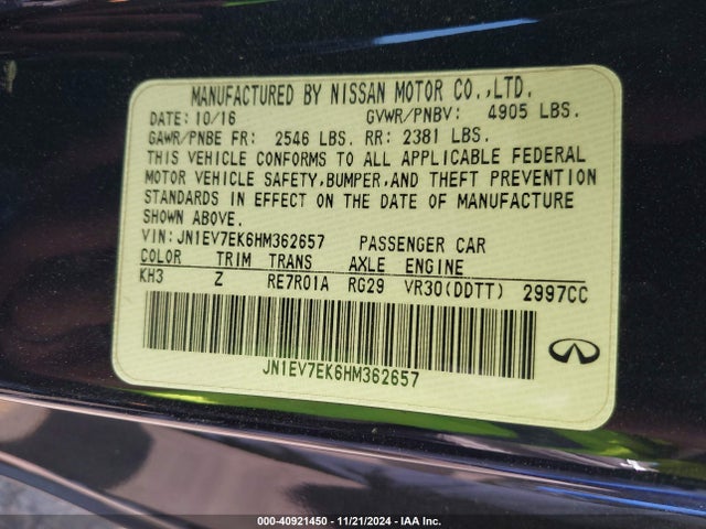 JN1EV7EK6HM362657 Infiniti Q60 3.0t Sport
