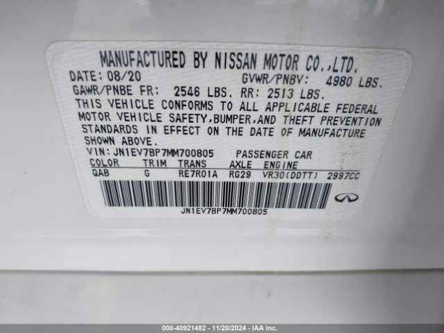 JN1EV7BP7MM700805 Infiniti Q50 LUXE