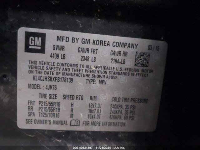 KL4CJHSBXFB178139 Buick Encore Premium