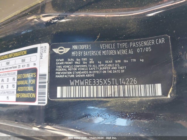 2005 MINI COOPER S WMWRE335X5TL14226 Photo 8