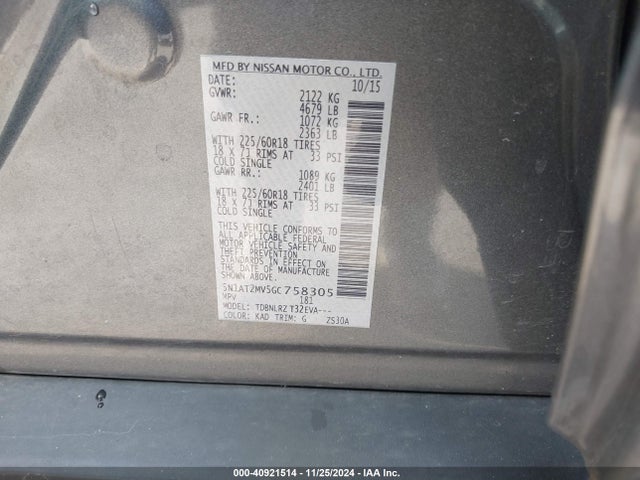 Nissan Rogue Sl 2016 5N1AT2MV5GC758305 Image 9