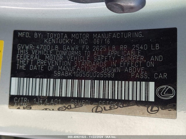 58ABK1GG5GU025589 Lexus ES 350