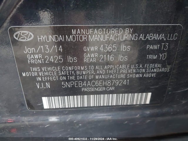 Hyundai SONATA GLS 2014 5NPEB4AC6EH879241 Image 9
