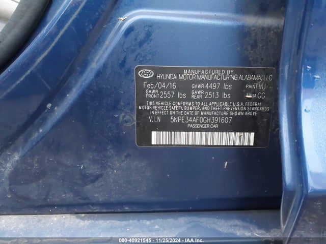 Hyundai Sonata Limited 2016 5NPE34AF0GH391607 Image 9