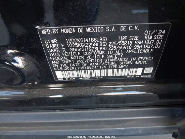 3CZRZ1H5XRM741179 Honda Hr-v 2wd Sport/2wd Sport W/o Bsi