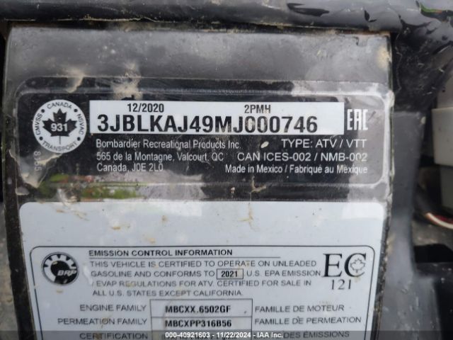 2021 CAN-AM OUTLANDER 3JBLKAJ49MJ000746 Photo 9