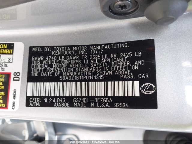 58ADZ1B11PU141315 Lexus ES 350