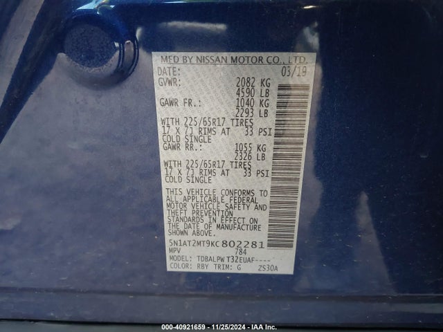 Nissan ROGUE S 2019 5N1AT2MT9KC802281 Image 9