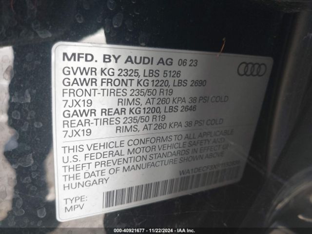 WA1DECF3XP1152839 Audi Q3 Premium 45 Tfsi S Line Quattro Tiptronic