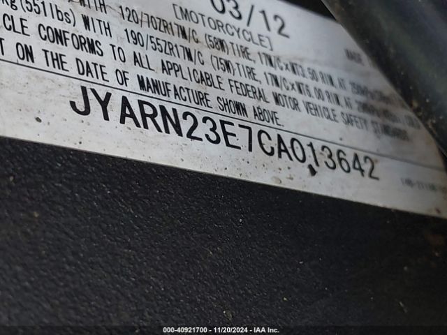 2012 YAMAHA YZFR1 JYARN23E7CA013642 Photo 9