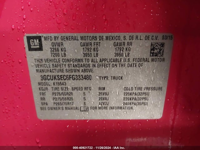 Chevrolet Silverado 1500 2lz 2015 3GCUKSEC6FG333480 Image 9