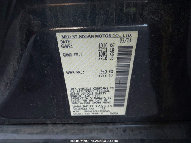 Nissan Altima 2.5 S 2014 1N4AL3AP1EC325115 Image 9