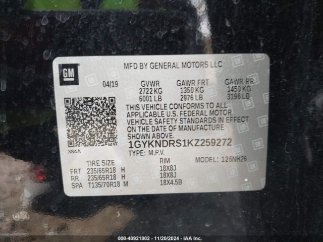 1GYKNDRS1KZ259272 Cadillac XT5 LUXURY