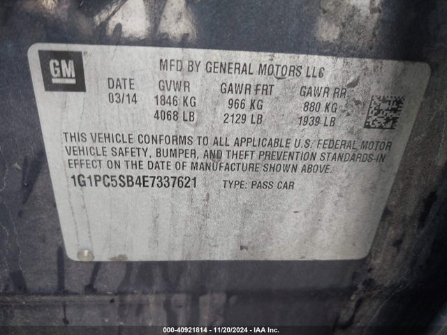Chevrolet Cruze 1lt Auto 2014 1G1PC5SB4E7337621 Image 9