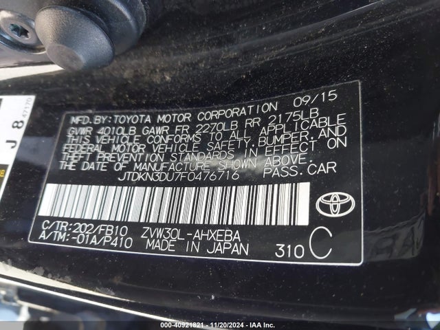 JTDKN3DU7F0476716 Toyota Prius