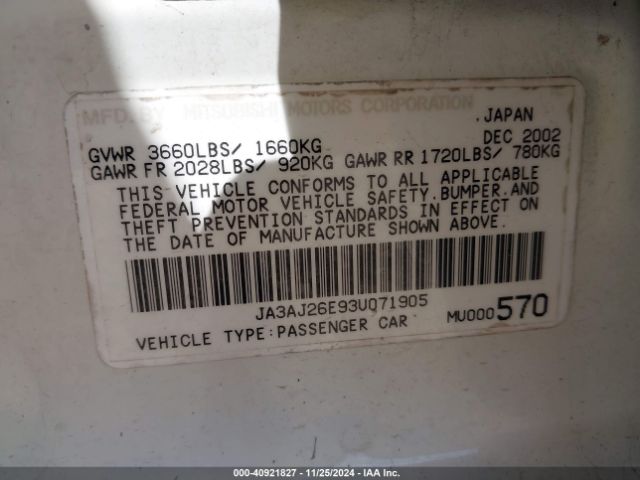 2003 MITSUBISHI LANCER JA3AJ26E93U071905 Photo 8