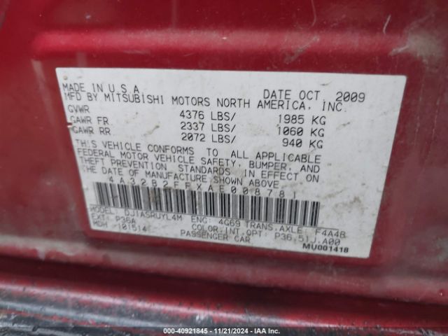 2010 MITSUBISHI GALANT 4A32B2FFXAE008781 Photo 8