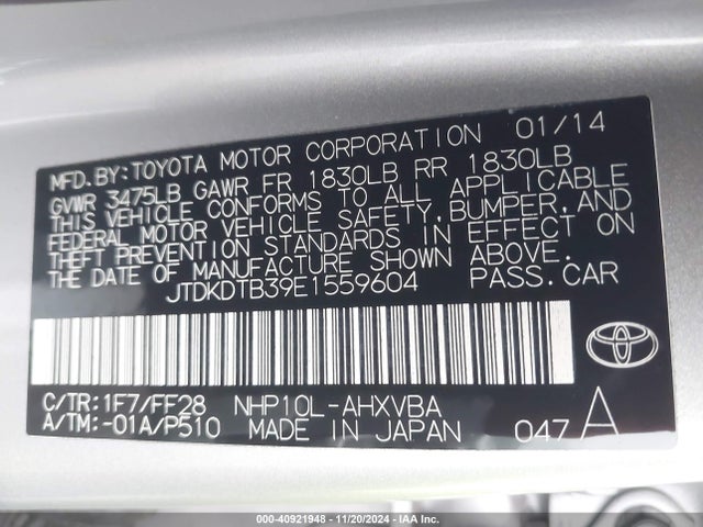 Toyota Prius C Two 2014 JTDKDTB39E1559604 Image 9
