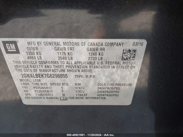 Chevrolet EQUINOX LS 2016 2GNALBEK7G6296855 Image 9