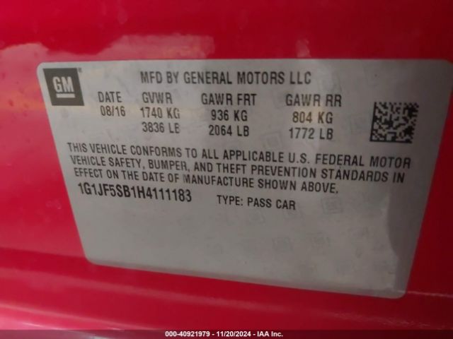 1G1JF5SB1H4111183 Chevrolet Sonic Premier Auto