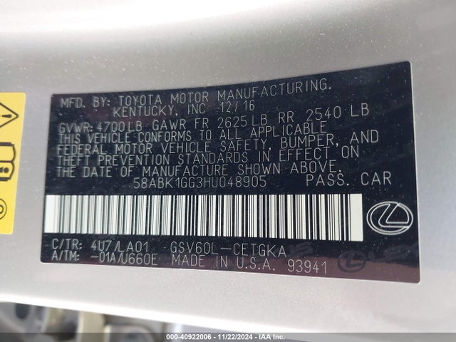 Lexus ES 350 2017 58ABK1GG3HU048905 Image 9
