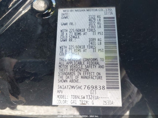 Nissan Rogue Sl 2017 5N1AT2MV5HC769838 Image 9