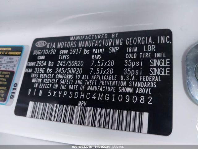 5XYP5DHC4MG109082 KIA Telluride Sx