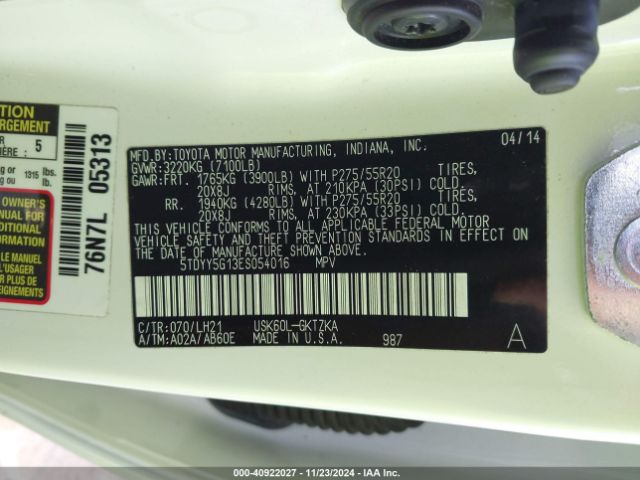 5TDYY5G13ES054016 Toyota Sequoia Platinum 5.7l V8