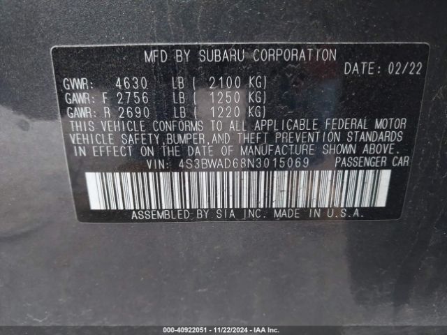 4S3BWAD68N3015069 Subaru Legacy Premium
