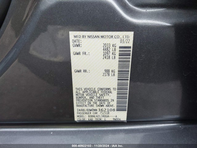 Nissan Altima Sv Intelligent Awd 2022 1N4BL4DW0NN362108 Image 9