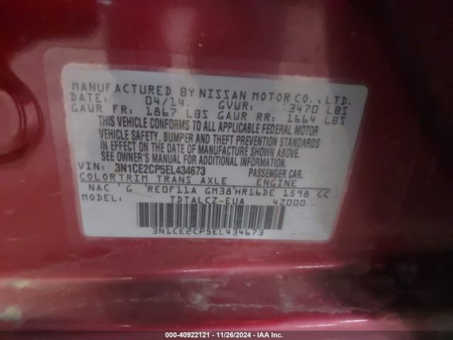 3N1CE2CP5EL434673 Nissan Versa Note S Plus