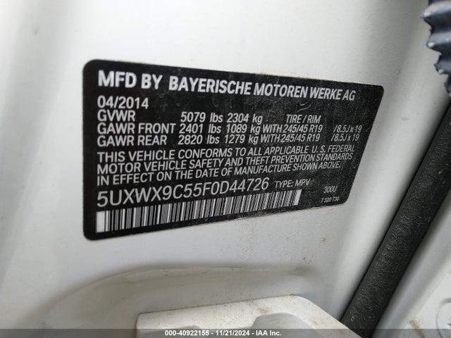 BMW X3 Xdrive28i 2015 5UXWX9C55F0D44726 Image 9