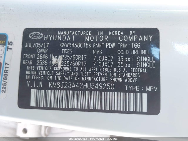 Hyundai TUCSON SE 2017 KM8J23A42HU549250 Image 9