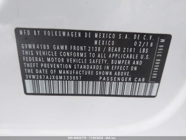 Volkswagen Jetta 1.4t S 2016 3VW267AJXGM333057 Image 9