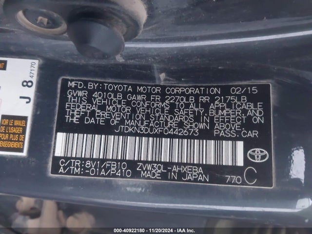 Toyota Prius 2015 JTDKN3DUXF0442673 Image 9