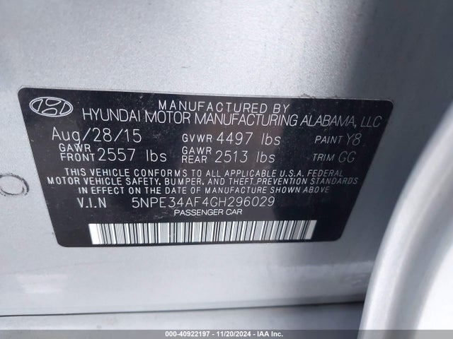 Hyundai Sonata Sport 2016 5NPE34AF4GH296029 Image 9