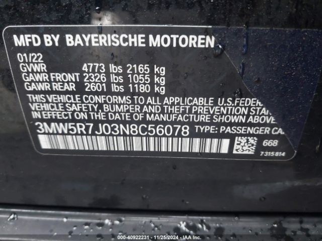 3MW5R7J03N8C56078 BMW 330i Xdrive
