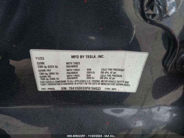 2023 TESLA MODEL Y 7SAYGDEE0PA194633 Photo 8