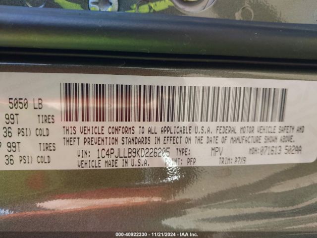 1C4PJLLB9KD226205 Jeep Cherokee Latitude Plus Fwd