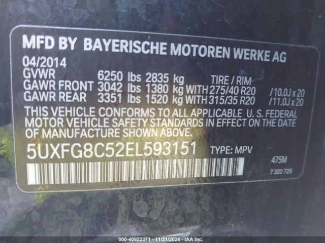 5UXFG8C52EL593151 BMW X6 Xdrive50i