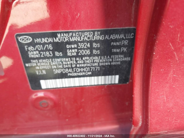 Hyundai ELANTRA SE 2017 5NPD84LF0HH017171 Image 9