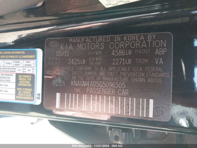 KNAGM4AD5G5096505 KIA OPTIMA HYBRID