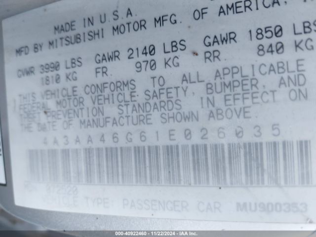 2001 MITSUBISHI GALANT 4A3AA46G61E026035 Photo 8