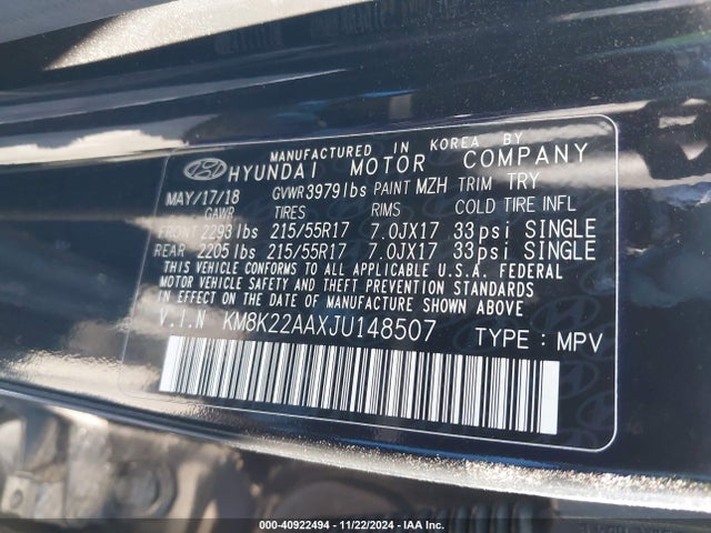 Hyundai Kona Sel 2018 KM8K22AAXJU148507 Image 9