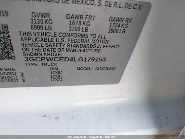 3GCPWCED4LG179153 Chevrolet Silverado 1500 2wd  Short Bed Lt