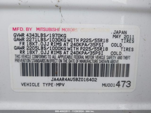 2011 MITSUBISHI OUTLANDER SPORT JA4AR4AU5BZ016402 Photo 8