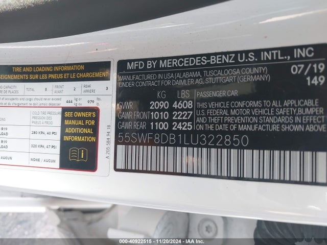 55SWF8DB1LU322850 Mercedes-Benz C 300