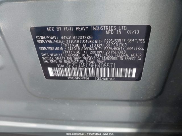 JF2SJAEC9EH408571 Subaru Forester 2.5i Premium