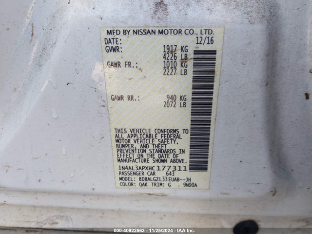 Nissan Altima 2.5 S 2017 1N4AL3APXHC177311 Image 9